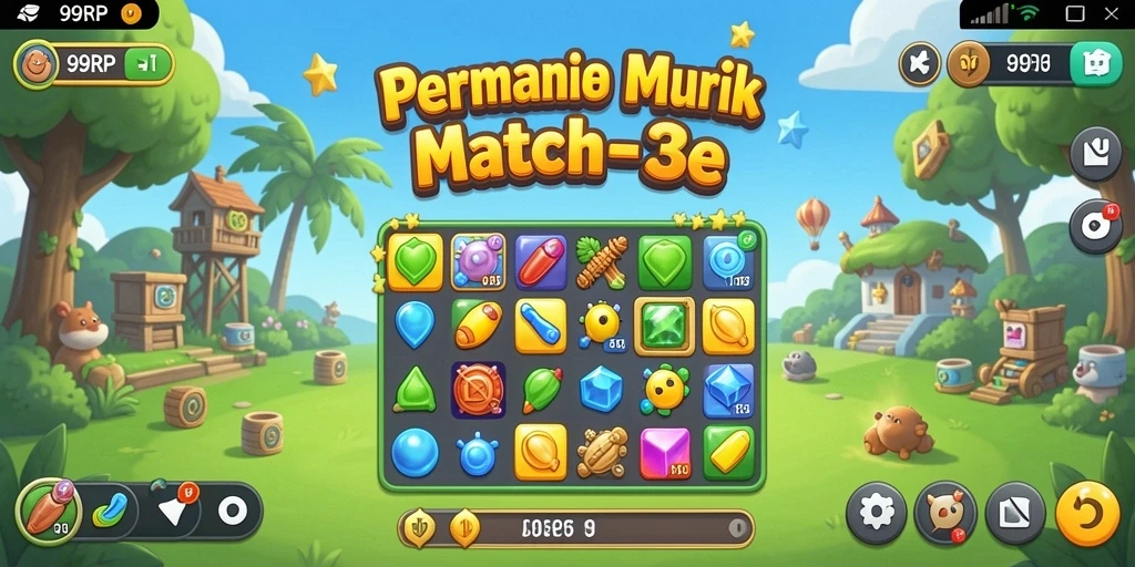 Tampilan gameplay 99RP yang seru dan menantang dalam genre Match-3.