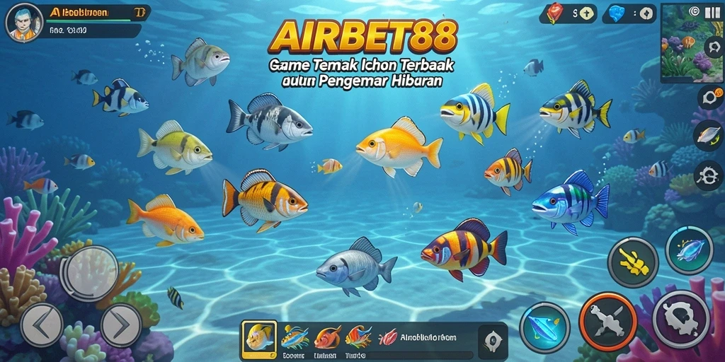 Tampilan gameplay seru di AIRBET88 dengan banyak ikan untuk ditembak.