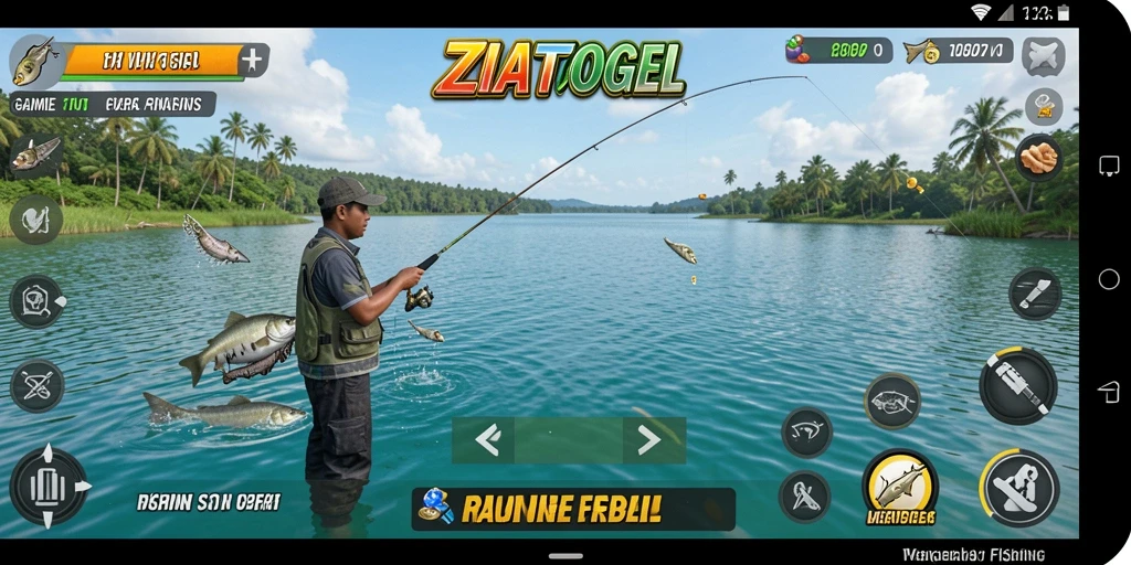 Gameplay seru di ZIATOGEL dengan banyak pilihan lokasi memancing.